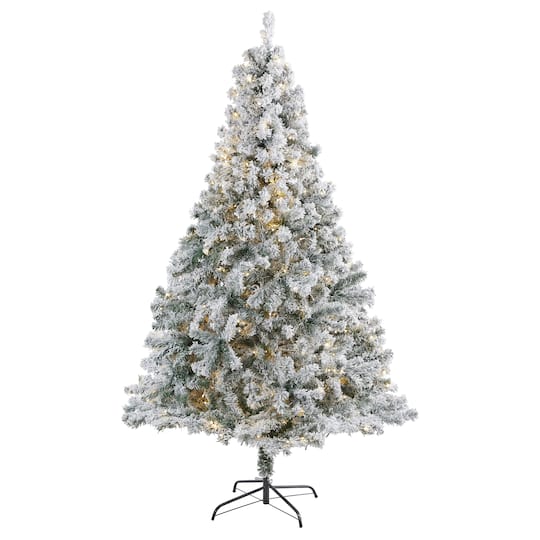 7ft. Pre-Lit Flocked Rock Springs Spruce Artificial Christmas Tree with Clear LED Lights